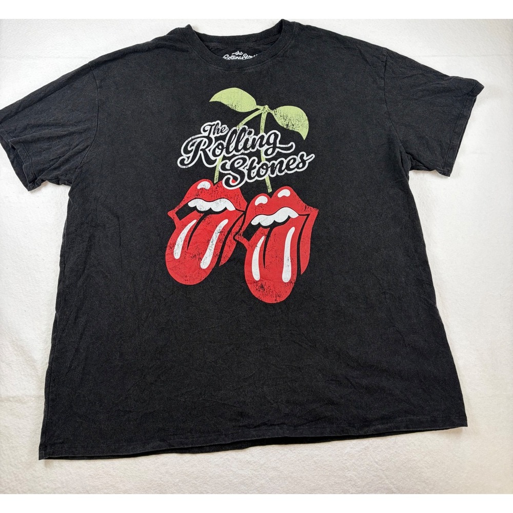 The Rolling Stones Cherry Tongue Graphic T-Shirt Mens XL Black Rock Band Tee